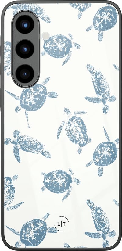 Hoesje geschikt voor Samsung Galaxy A57 - Sea turtles - Luxe Glazen Hardcase - Print / Illustratie - Blauw