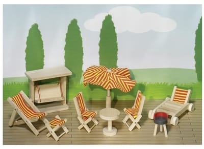 Poppenhuismeubeltjes serie 2: TUINMEUBELEN 9-delig, voor pop