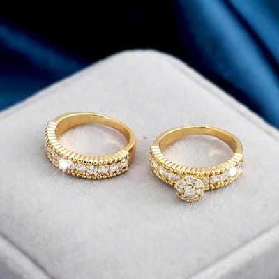 Huitan Trendy Nobele Feest 2 Stuks/Set Ringen Dame Verlovingsaccessoires met Schitterende Kubieke Zirconia Luxe Dames Bruiloft Sieraden 9 black