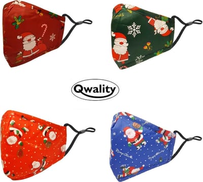 Qwality® Mondkapje Wasbaar - 4-Pack Limited KERST Editie - Verstelbaar Mondmasker - Stof - Katoen - Met Neusbrug