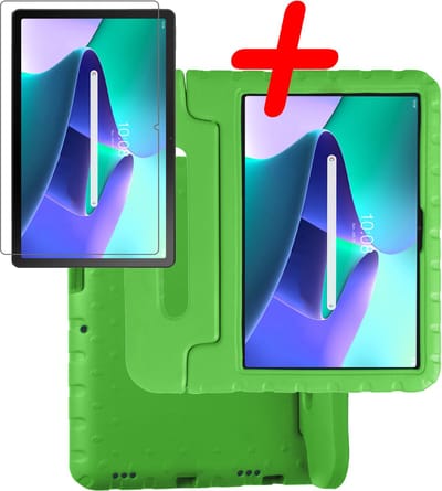 Hoesje Geschikt voor Lenovo Tab M10 Plus (3e / 3rd Generatie) - Met Screenprotector - Kinderhoes Shockproof Bumper - Kidsproof Case - Tablet Hoes - Kinder Hoes Cover - Groen