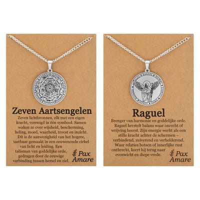 Aartsengel Raguël Ketting Bundel - Zilverkleurig - Set van 2 Beschermengel Sieraden - 60cm hanger - Pax Amare