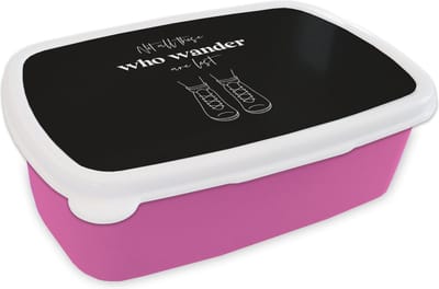 Broodtrommel Roze - Lunchbox - Brooddoos - Spreuken - Quotes - Not all those who wander are lost - Schoenen - 18x12x6 cm - Kinderen - Meisje