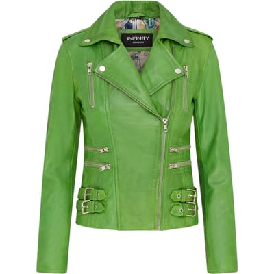 Dames leren appelgroene Brando bikerjack - Loddon