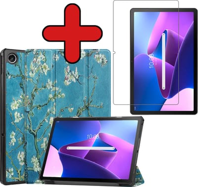 Hoesje - Geschikt voor Lenovo Tab M10 Plus (3e / 3rd Generatie) - Met Screenprotector - Hardcover Book Case - Trifold Bookcase Hoes - Hard Cover - Tablethoes - Bloesem