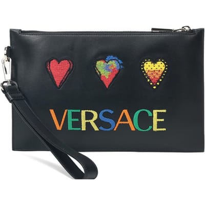 Versace Leer Clutch met Geborduurd Patroon Unisex Clutch Zwart DP84725-DVT06-KNMP Basic Set (Bag+Dust Bag) black