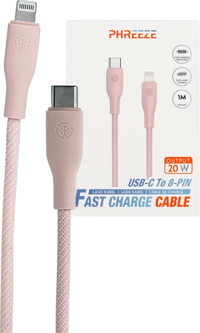 Oplaadkabel geschikt voor iPhone 14 / 13 / 12 / 11 / X / SE - USB-C naar Lightning Kabel - 1 Meter Roze - 20W Power Delivery Fast Charge - Extra Sterk Nylon - USB C Lader Kabel