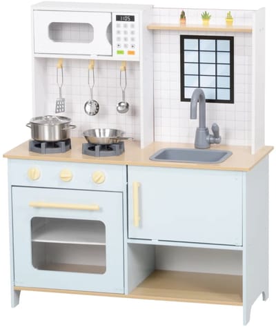 Keuken Speelgoed - Kinderspeelkeuken - Kinderkeuken - met Fornuis, Magnetron, Oven, Kookgerei, Gootsteen en Accessoires - 3+ - Rollenspel - Cadeau voor Jongens en Meisjes - 72x33x85,2cm - Blauw