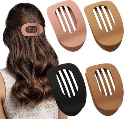 Set van 4 matte bruine haarclips - Platte gebogen klemmen voor dik & dun haar - Comfortabele neerklapbare design - Geschikt voor dagelijks gebruik - Stijlvolle neutrale kleur