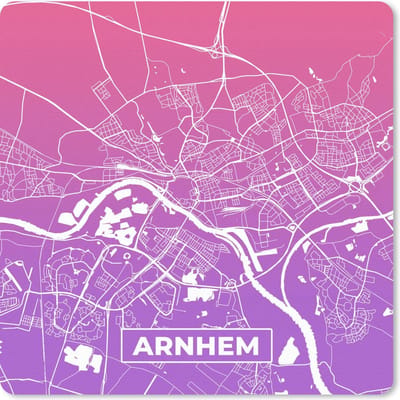 Muismat 20x20 cm - Mousepad Stadskaart - Arnhem - Paars - Roze - Muismatten