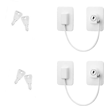 Dailygoods- Veiligheidsramen 2 Stuks - Blokkering Kastdeuren - Voor Kinderen - Met Sleutels - Wit - Veiligheidsmaatregel - Kinderveiligheidsslot