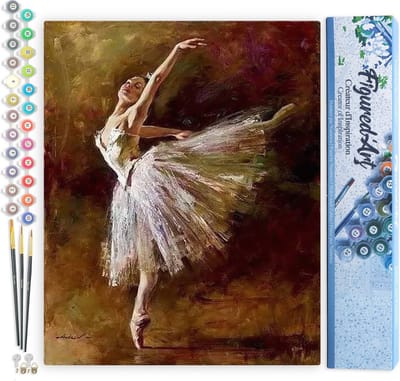 Figured'Art Schilderen op Nummer Volwassenen canvas Een ballerina die ballerinaschoenen draagt - Handwerk acrylverf Kit DIY Compleet - 40x50cm zonder frame