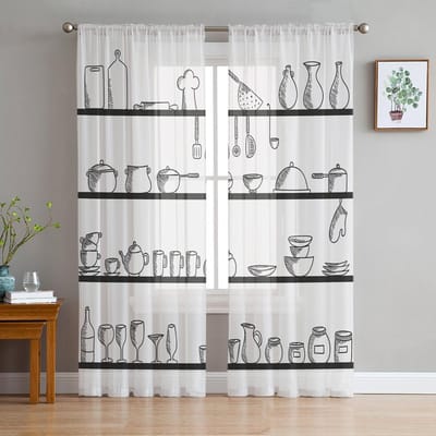 Keukengerei Plank Raamgordijnen Transparant Chiffon Tule Gordijn Huis Woonkamer Achtergrond Decoratie 135W x 114H(cm) white