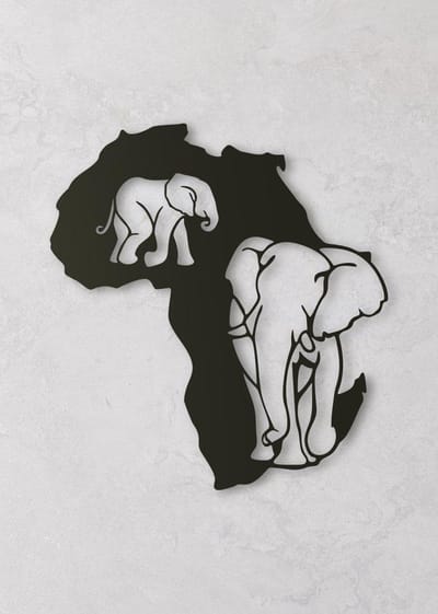 Wanddecoratie dieren | Kaart Afrika olifant - XL (74x80cm)