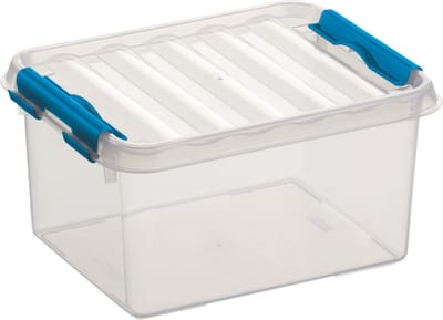 8x stuks sunware q-line opberg box/opbergdoos - 2 liter - 20 x 15 x 10 cm - kunststof - opslagbox - transparant/blauw