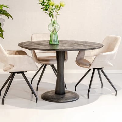 Ronde Eettafel Mangohout Zwart – Bistro Poot 120 cm – Duurzaam & Onderhoudsvriendelijk – Novihome