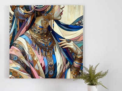 Olieverf dikke dames schilderij | Dikke dames dansen in levendige kleuren: een olieverf meesterwerk | Kunst - 60x60 centimeter op Canvas | Foto op Canvas