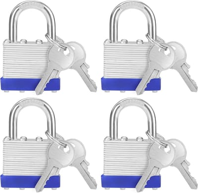 Allecto - Hangsloten met 4 Pak - Stalen Ring - Weerbestendig - Binnen/Buiten Gebruik - Zware Kwaliteit - Opslag & Kluis - Geschikt voor Buitendeuren