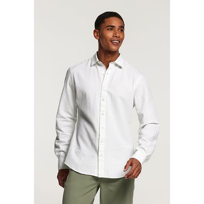 Shiwi Shawn Seersucker Shirt Sea Foam Green Size: S | Casual Shirts Outlet | Heren | Wit