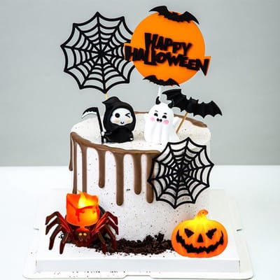Decoratieset voor Halloween taart - 9 stuks tafeldecoratie - feestelijke Halloween versiering.