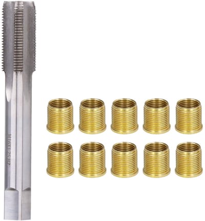 Dailygoods- Draadreparatieset met 10 Stuks - M14 X 1,25 Draadinzetstukken - M16 X 1,25 Draadkraan - Snelstaal Draadtap - Geschikt voor Benzinemotoren - Hittebestendig - Bougietap