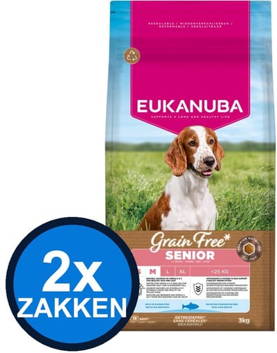 2x Eukanuba - Grain Free Dog Senior Small/medium Ocean Fish - Hondenvoer Droogvoer - 3 kg