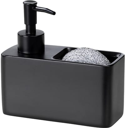 Wenko Zwarte zeepdispenser met sponshouder - 150 ml