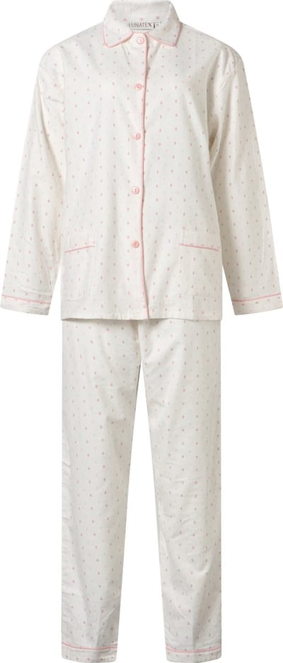 Lunatex dames pyjama flanel - maat XXL - Oval dots - ivoor