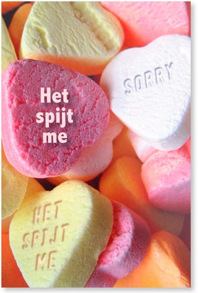 Sorry… Het Spijt me Wenskaart - 12 x 17 cm - gevouwen kaart Inclusief envelop