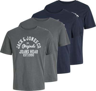 Jack & Jones Heren T-Shirt JJLINO 4-Pack regular fit Veelkleurig S Ronde Hals Volwassenen Opdruk Print Shirts