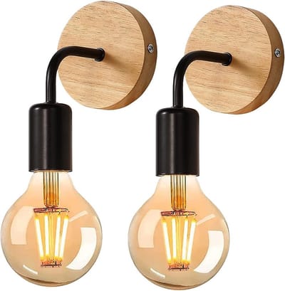 Appliques murales-2 stuks-E27-industriële binnenwandlamp-houten wandlampen-voor woonkamer-slaapkamer-16CM-Zwart