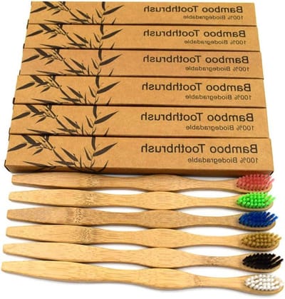 Bamboe Tandenborstels - Natuurlijke Borstels - Mondhygiëne - Biologisch Afbreekbaar - 6 Stuks - Natuurlijk Hout