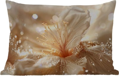 Buitenkussens - Tuin - Bloem - Wit - Glitter - Goud - Modern - 50x30 cm