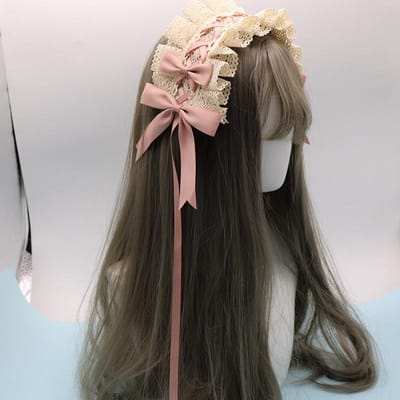 Lieflijke Strik Zoete Lolita Kant Bloem Haar Hoepel Anime Meid Cosplay Haarband Hoofddeksel Accessoire Handgemaakt gray