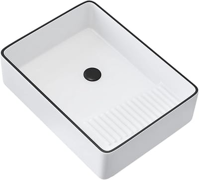 Wastafel Keramiek - Badkamer Kom - Badkamer Opknappen - Zwart Rand Design - 51 x 38 cm - Wit