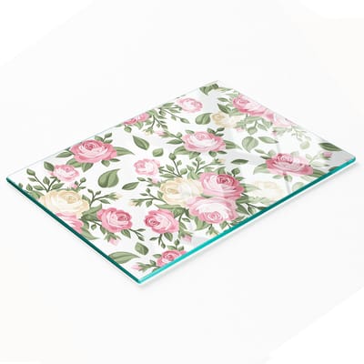 Serveerplank van gehard glas met rozenmotief, 80x52 cm