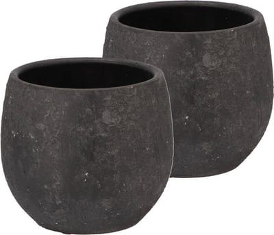 DK Design Bloempot Maya - 2x - verweerd zwart - D14 x H16 cm - rustiek