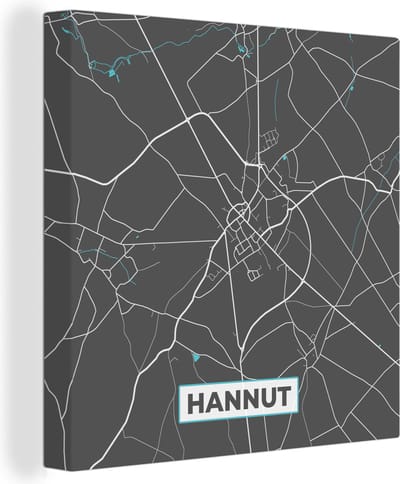 Canvas Schilderij België – Hannut – Stadskaart – Kaart – Blauw – Plattegrond - 20x20 cm - Wanddecoratie