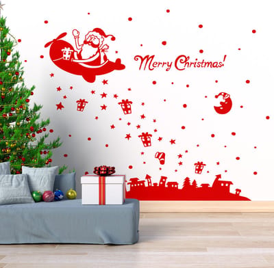 Sticker met kerstsfeer - 100x65cm - Rood - Zelfklevende kerststickers - Feestelijke decoraties