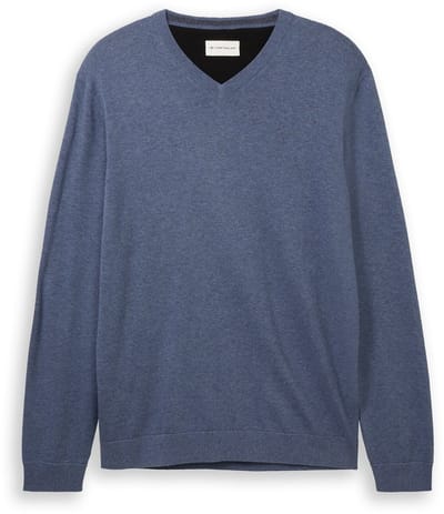 Tom Tailor - Gebreide trui met V-hals - Maat L - vintage indigo blue melange