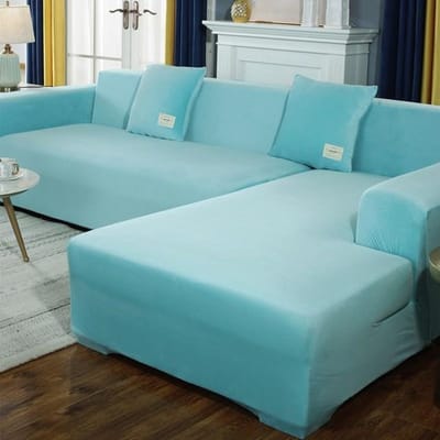 Elastische bankhoezen Chaise Longue voor woonkamer Fluwelen hoekfauteuil Elastische kussenbank Meubels 3-zits hoes 2seats 145-185cm-1pc hemelsblauwe kleur