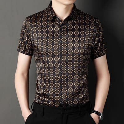 Zijde Heren Korte Mouw Shirt T-shirt Zomer Nieuwe Stijl Jong en Middelbare Leeftijd Business Casual Jacquard Strijkloos Trendy Shirt XXL gray