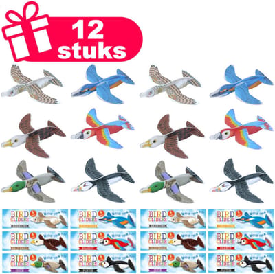 Henbrandt - 12 Stuks VOGELS Foam Vliegtuigjes Zweefvliegtuigen - Fighter Glider - Traktatie uitdeelcadeautjes voor kinderen & peuters - Traktaties en kinderverjaardagen - Klein grabbelton speelgoed voor in traktatie uitdeelzakjes