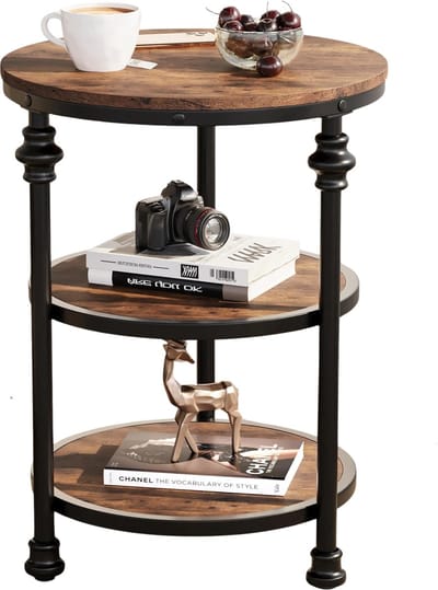 DIMICO - Ronde bijzettafel - Tafel klein met 3 lagen - Salontafel - Nachtkastje - Industrieel - 46 x 46 x 60 cm - Rustiek Bruin