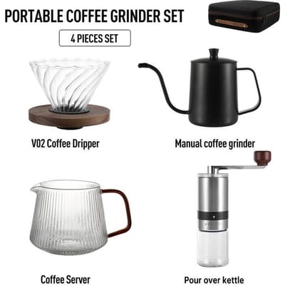 Moulin à café manuel portable pour camping, cafetière filtre V600, service à café goutte à goutte avec boîte de voyage, service à café