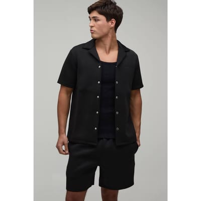 Regular Fit Shirt and Relaxed Short Scuba Set | Black | Size XS