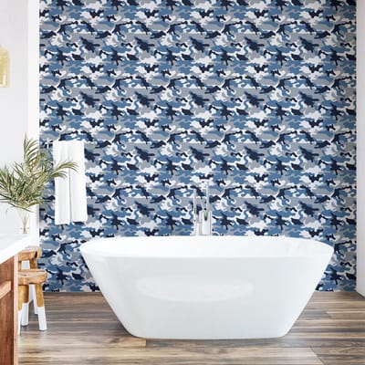 ABAKUHAUS Camouflage Peelable & Adhesive Behang voor thuis, zelfklevende woonkamer keukenaccent, 33 cm x 250 cm, Slate Blue Indigo Grey