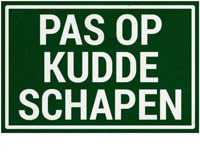 Pas op kudde schapen bord | Sign Again materiaal | 30 x 20 cm