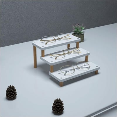 Brillen Displayhouder - Zonnebril Organizer - Glazen Presenteren - Houten Structuur - 5 Lagen - Wit