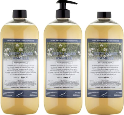 Body & Hair Kamille 1 Liter - met gratis pomp - set van 3 stuks - 2 in 1 voor lichaam en haar.